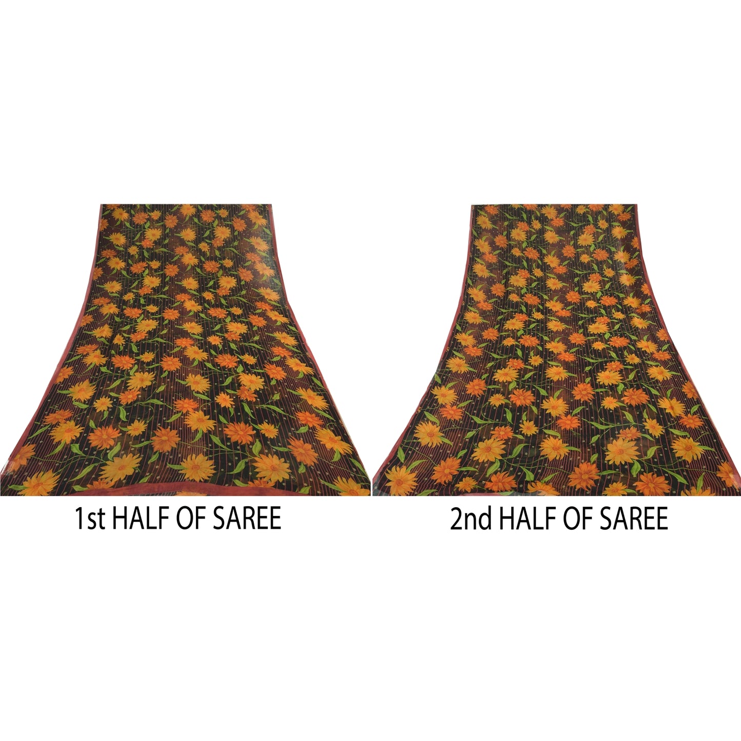 Sanskriti Vintage Black Sarees Blend Georgette Printed Sari 5yd Craft Fabric