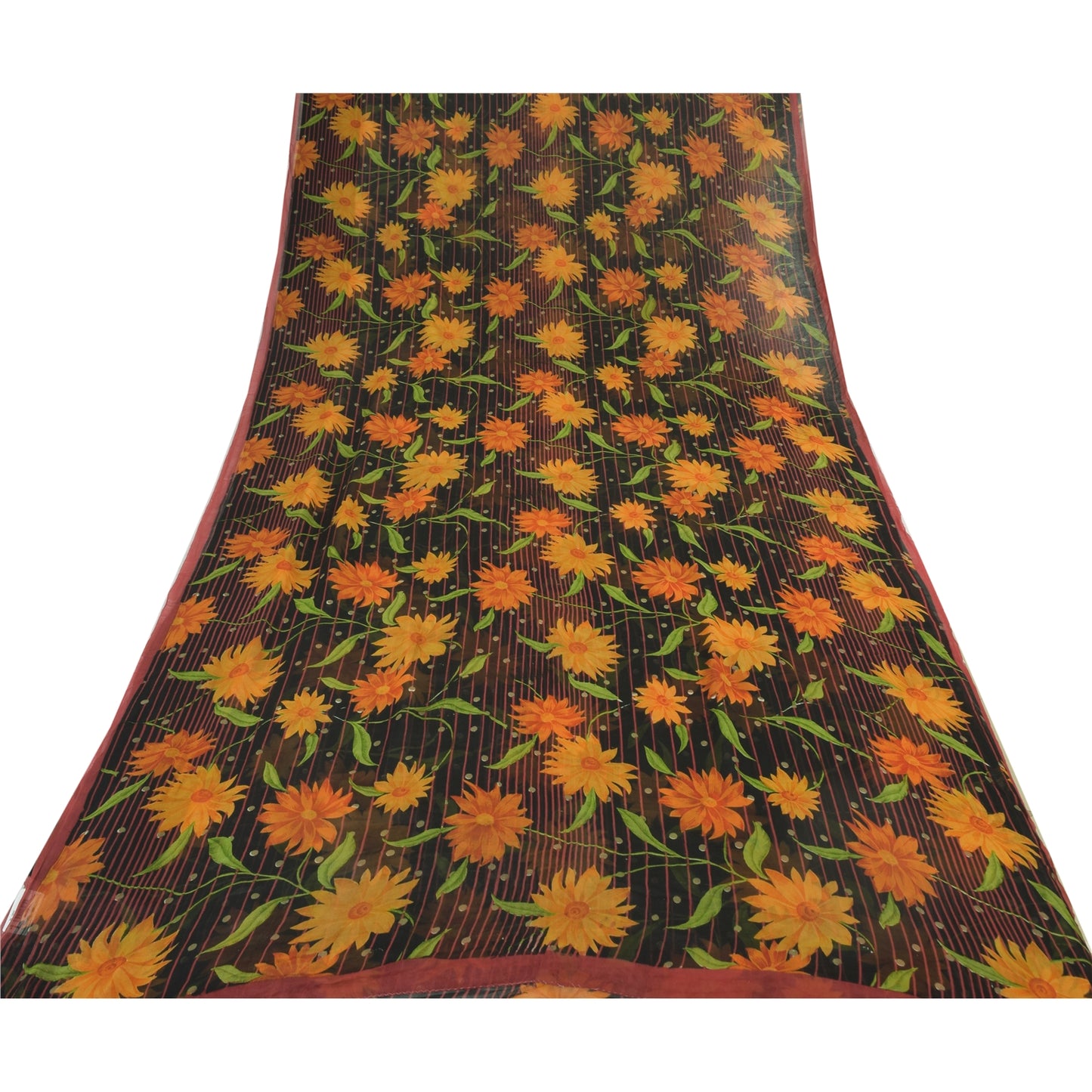 Sanskriti Vintage Black Sarees Blend Georgette Printed Sari 5yd Craft Fabric