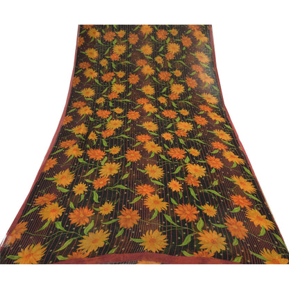 Sanskriti Vintage Black Sarees Blend Georgette Printed Sari 5yd Craft Fabric