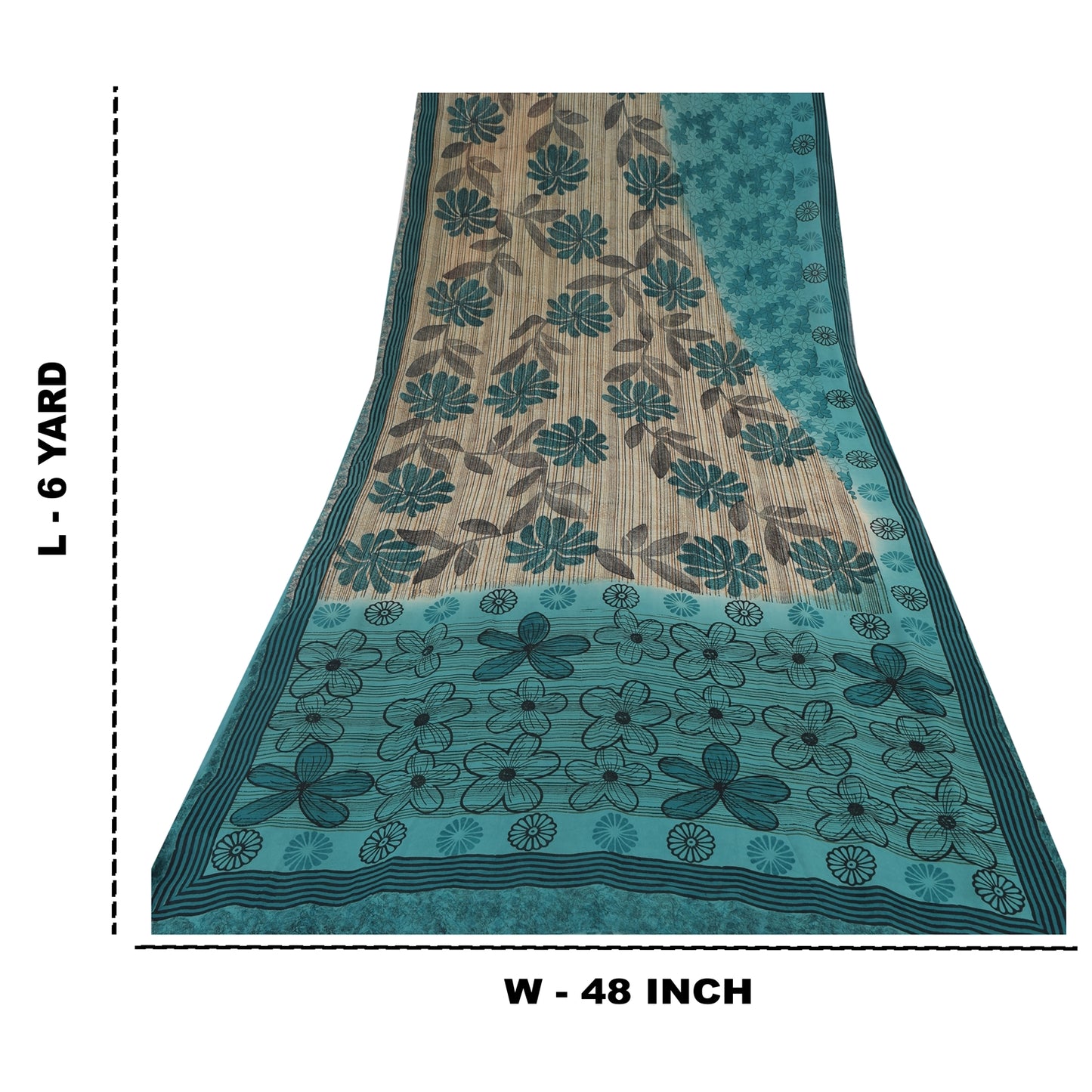 Sanskriti Vintage Green Pure Georgette Silk Sarees Printed Sari 5yd Craft Fabric