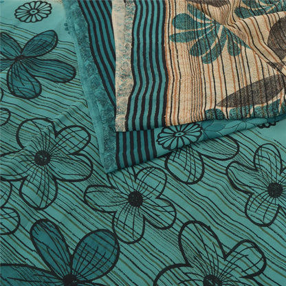Sanskriti Vintage Green Pure Georgette Silk Sarees Printed Sari 5yd Craft Fabric