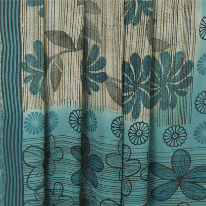 Sanskriti Vintage Green Pure Georgette Silk Sarees Printed Sari 5yd Craft Fabric