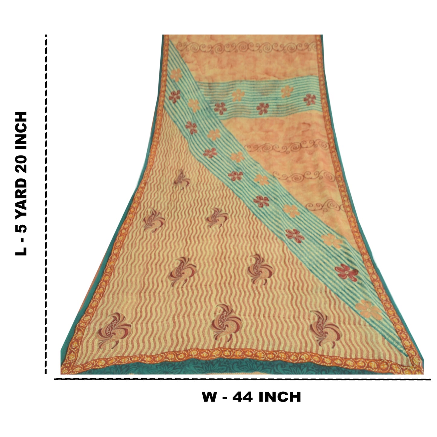 Sanskriti Vintage Cream/Red Sarees Pure Georgette Printed Sari 5yd Craft Fabric