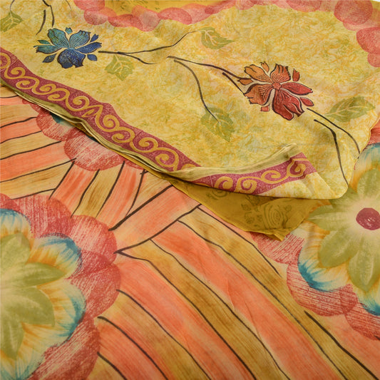 Sanskriti Vintage Green Sarees Pure Georgette Floral Printed Sari Craft Fabric