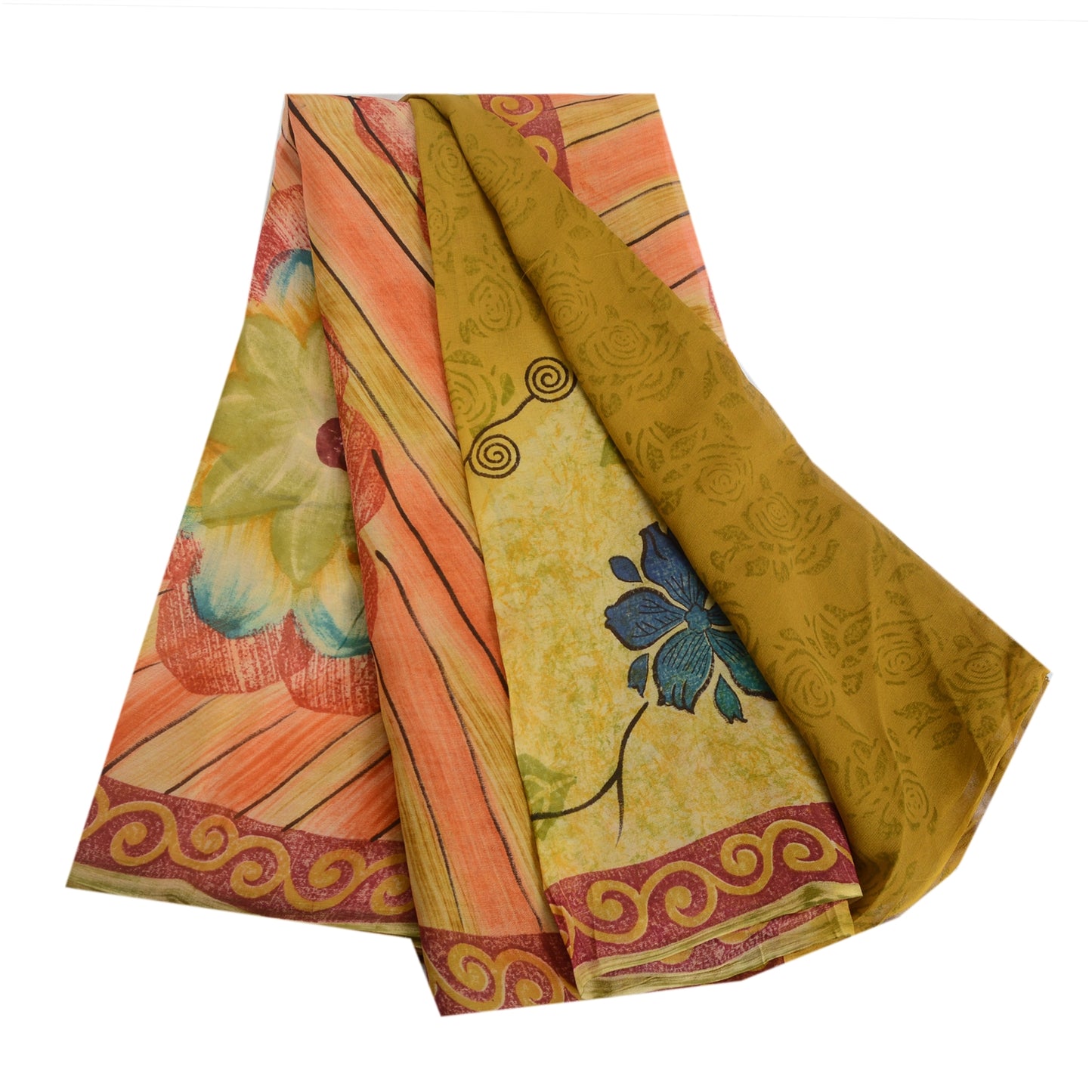 Sanskriti Vintage Green Sarees Pure Georgette Floral Printed Sari Craft Fabric