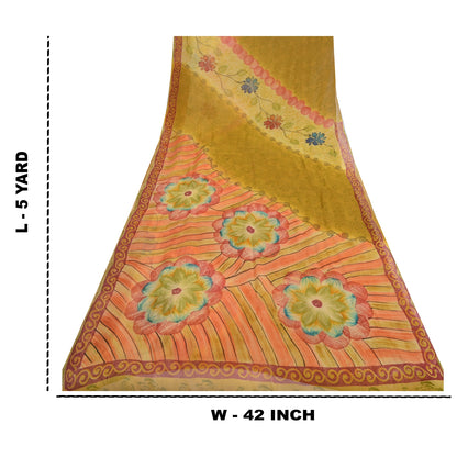 Sanskriti Vintage Green Sarees Pure Georgette Floral Printed Sari Craft Fabric