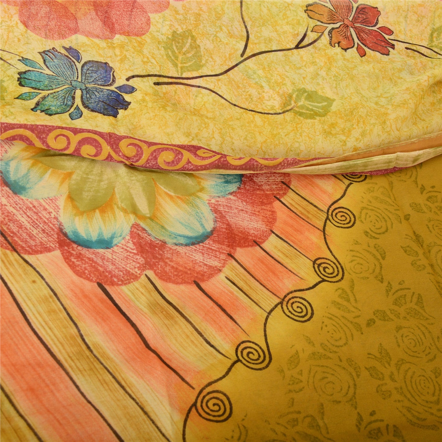 Sanskriti Vintage Green Sarees Pure Georgette Floral Printed Sari Craft Fabric