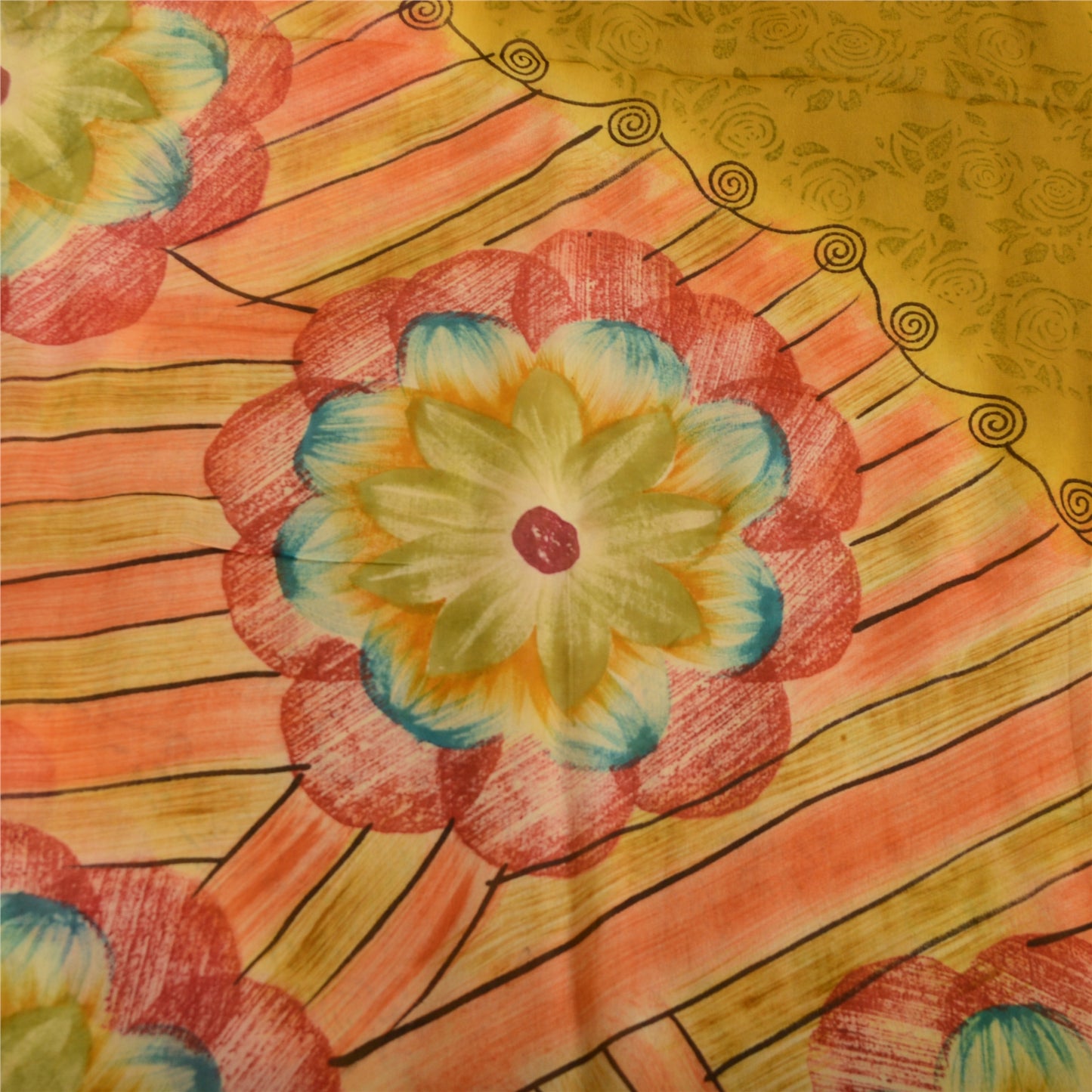 Sanskriti Vintage Green Sarees Pure Georgette Floral Printed Sari Craft Fabric