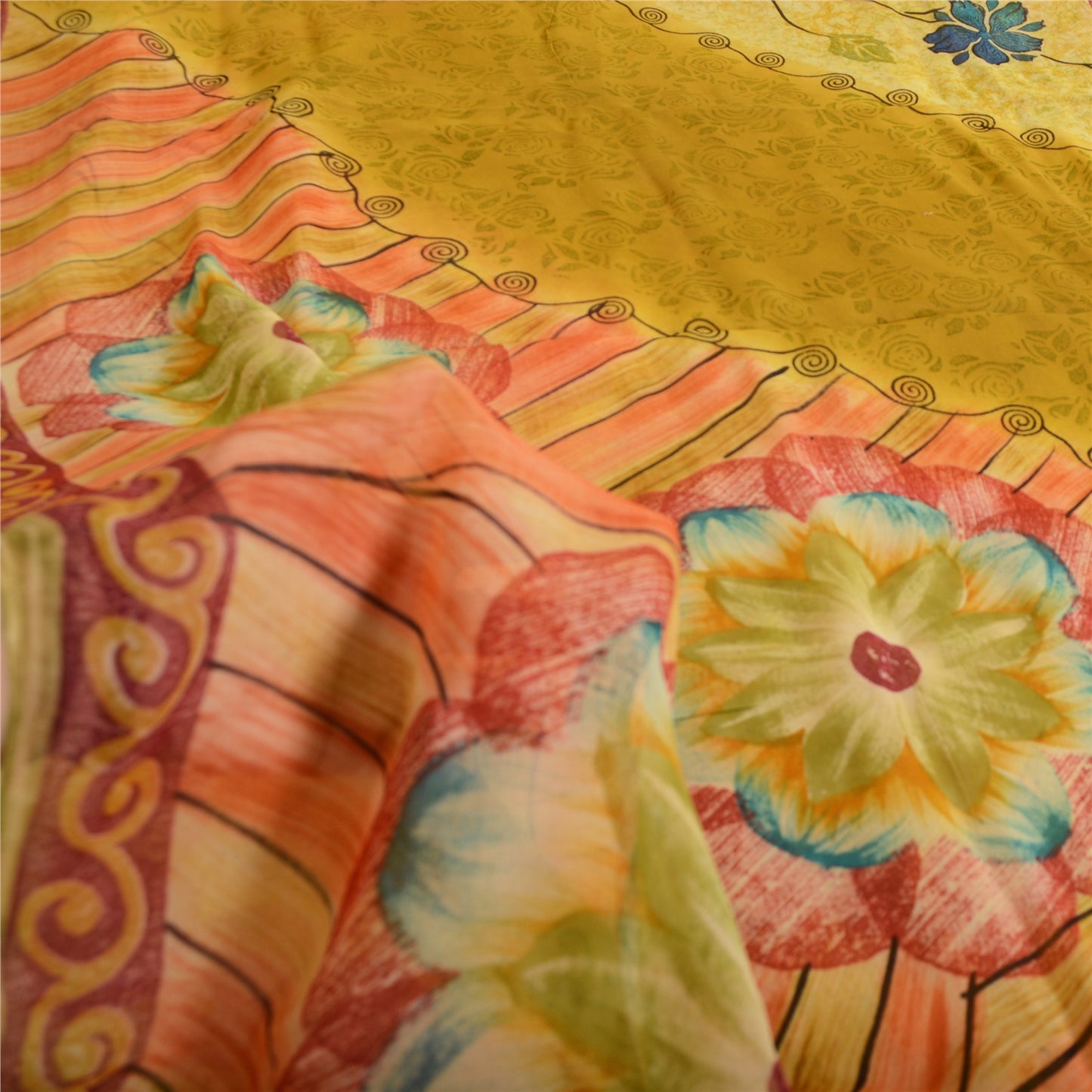 Sanskriti Vintage Green Sarees Pure Georgette Floral Printed Sari Craft Fabric