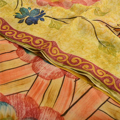 Sanskriti Vintage Green Sarees Pure Georgette Floral Printed Sari Craft Fabric