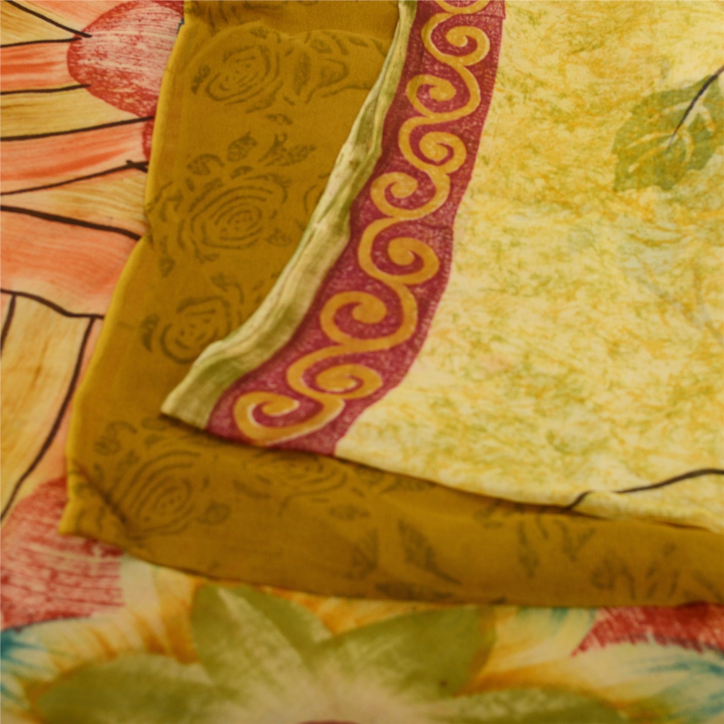 Sanskriti Vintage Green Sarees Pure Georgette Floral Printed Sari Craft Fabric