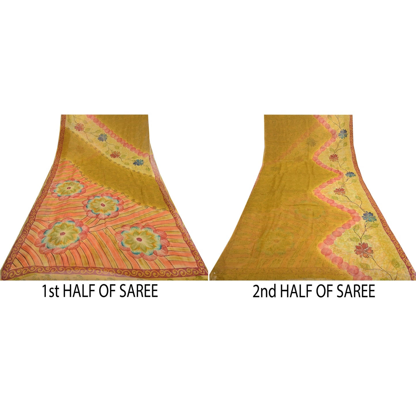 Sanskriti Vintage Green Sarees Pure Georgette Floral Printed Sari Craft Fabric