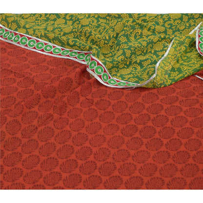 Sanskriti Vintage Sarees Orange/Green Pure Georgette Printed Sari Craft Fabric