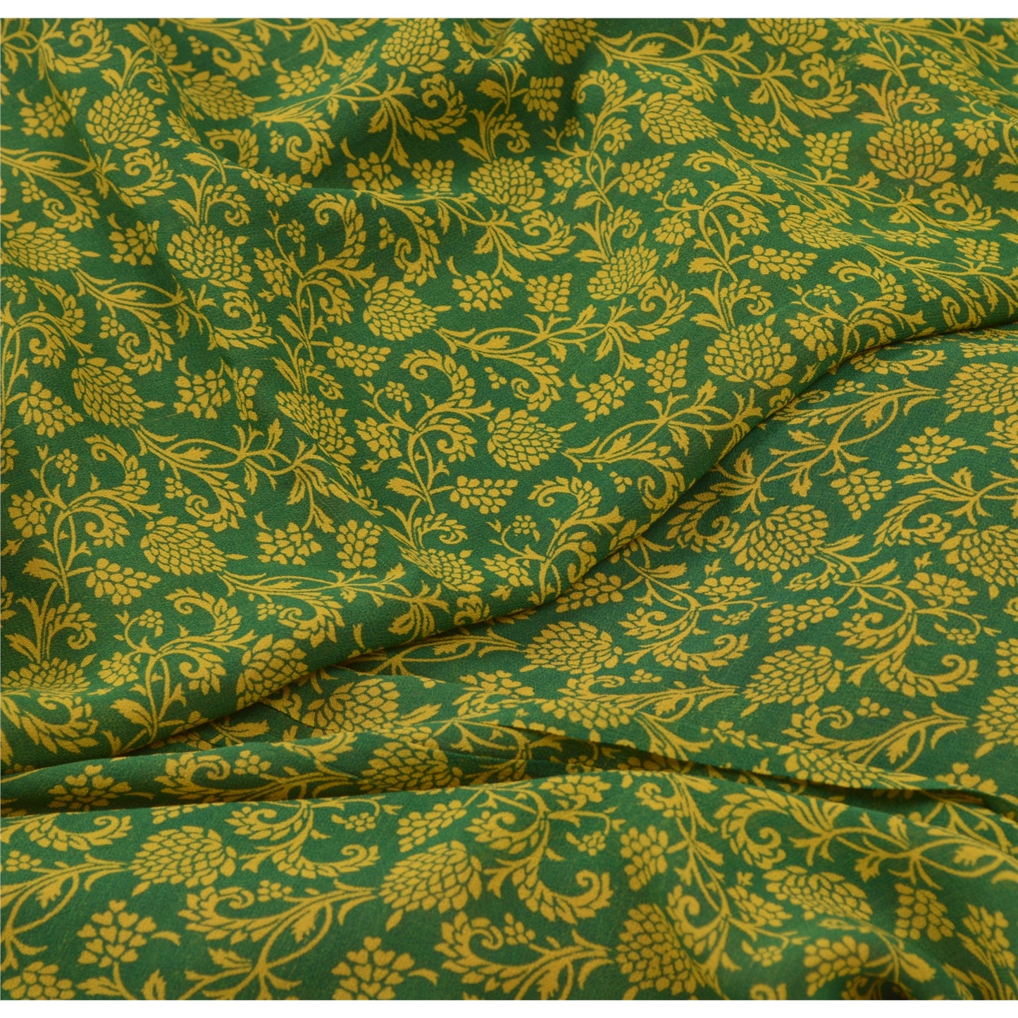 Sanskriti Vintage Sarees Orange/Green Pure Georgette Printed Sari Craft Fabric