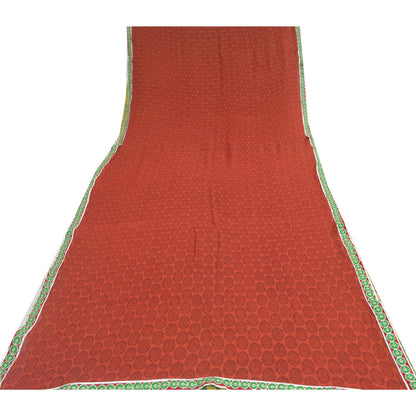 Sanskriti Vintage Sarees Orange/Green Pure Georgette Printed Sari Craft Fabric