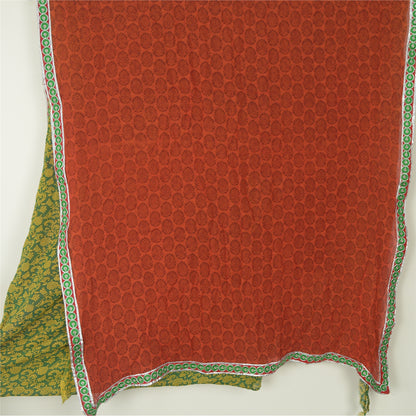 Sanskriti Vintage Sarees Orange/Green Pure Georgette Printed Sari Craft Fabric