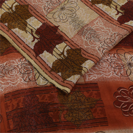 Sanskriti Vintage Sarees Indian Orange Georgette Sari Printed Soft Craft Fabric