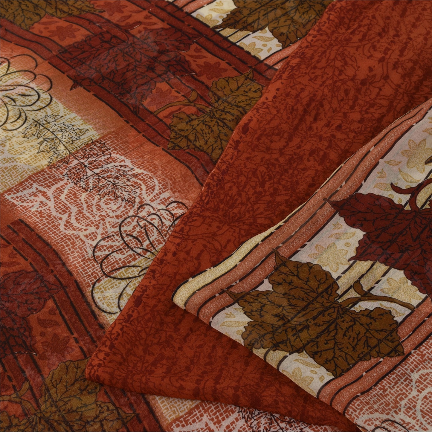 Sanskriti Vintage Sarees Indian Orange Georgette Sari Printed Soft Craft Fabric