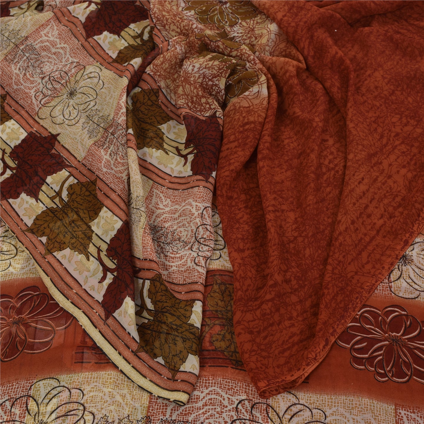 Sanskriti Vintage Sarees Indian Orange Georgette Sari Printed Soft Craft Fabric