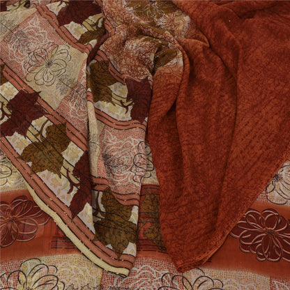 Sanskriti Vintage Sarees Indian Orange Georgette Sari Printed Soft Craft Fabric