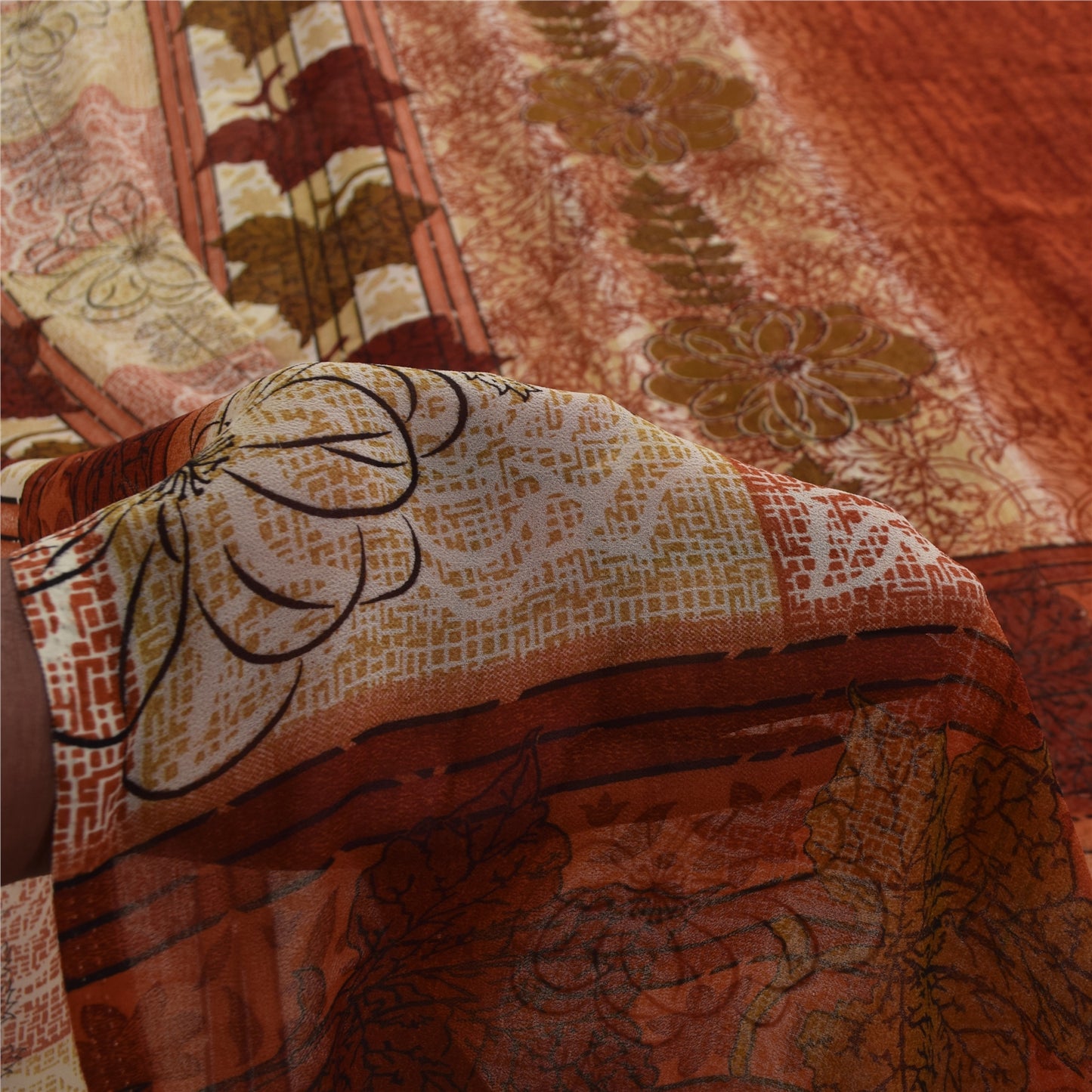 Sanskriti Vintage Sarees Indian Orange Georgette Sari Printed Soft Craft Fabric