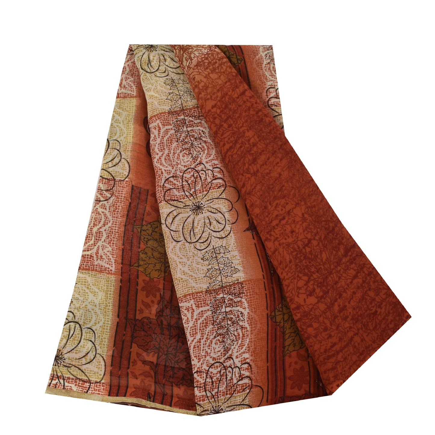 Sanskriti Vintage Sarees Indian Orange Georgette Sari Printed Soft Craft Fabric