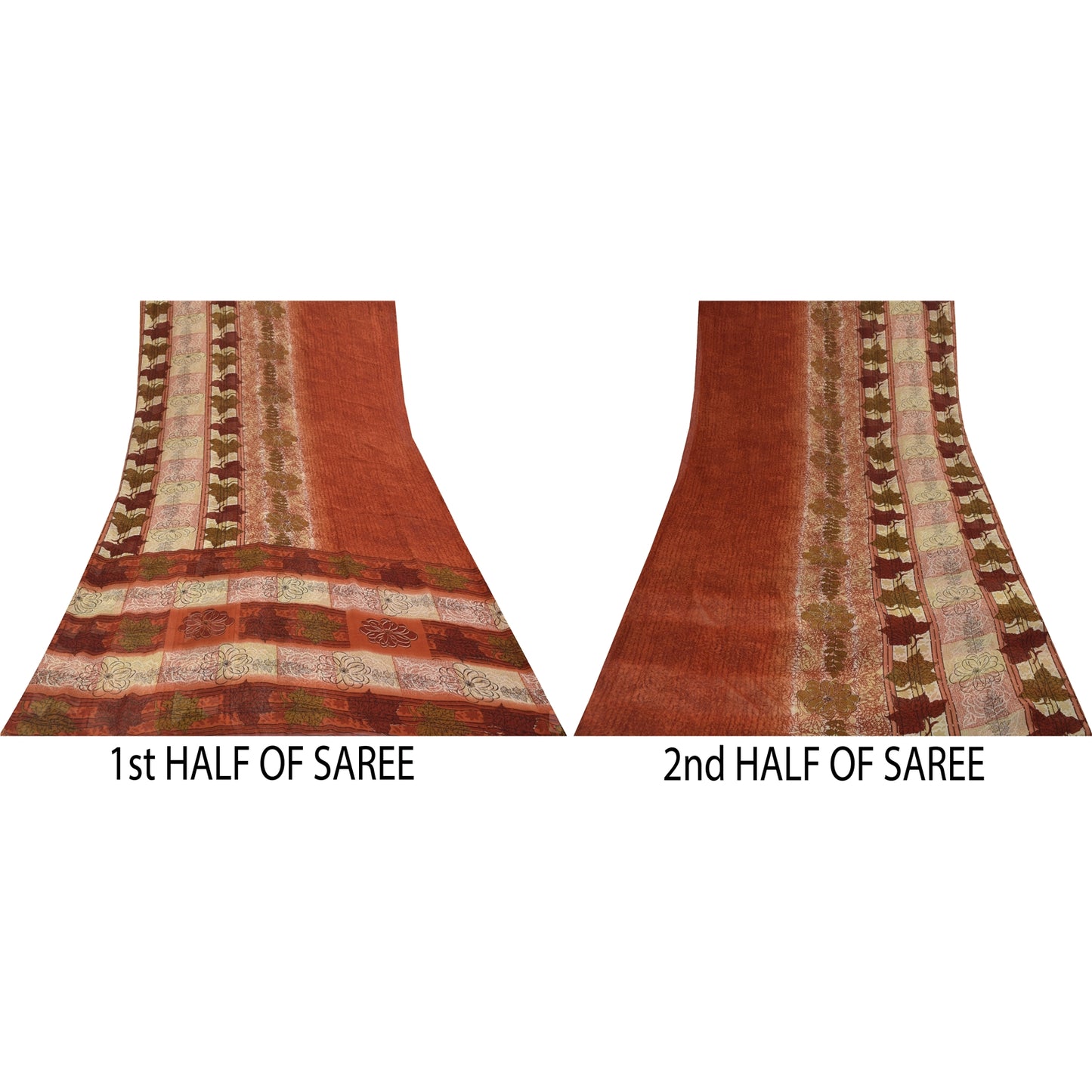 Sanskriti Vintage Sarees Indian Orange Georgette Sari Printed Soft Craft Fabric