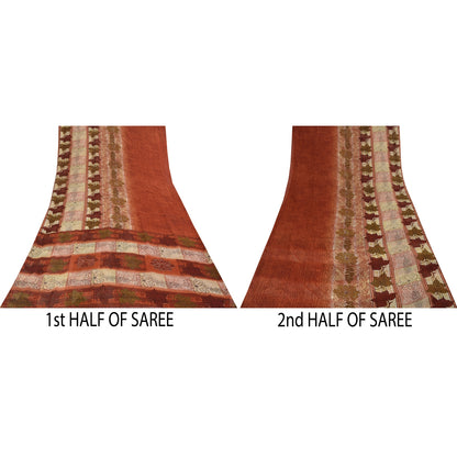 Sanskriti Vintage Sarees Indian Orange Georgette Sari Printed Soft Craft Fabric