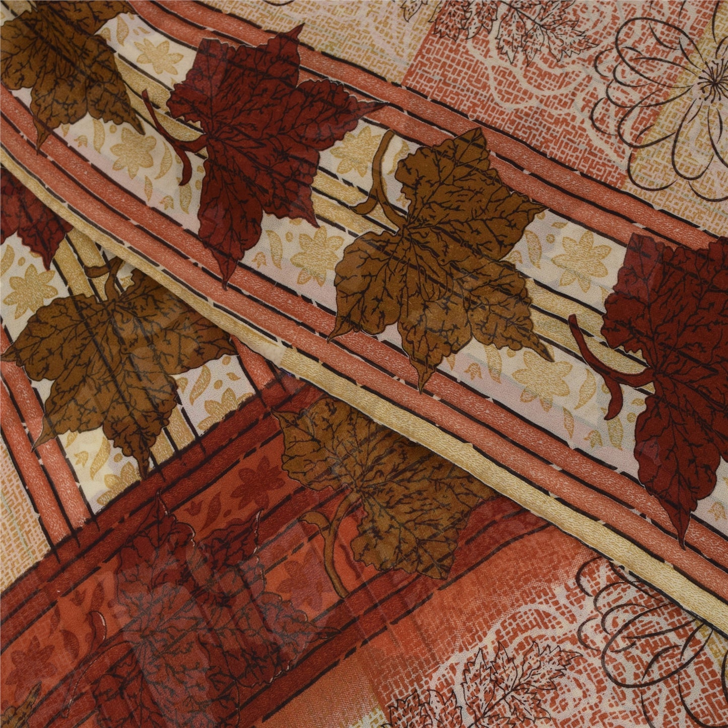 Sanskriti Vintage Sarees Indian Orange Georgette Sari Printed Soft Craft Fabric