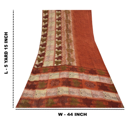 Sanskriti Vintage Sarees Indian Orange Georgette Sari Printed Soft Craft Fabric