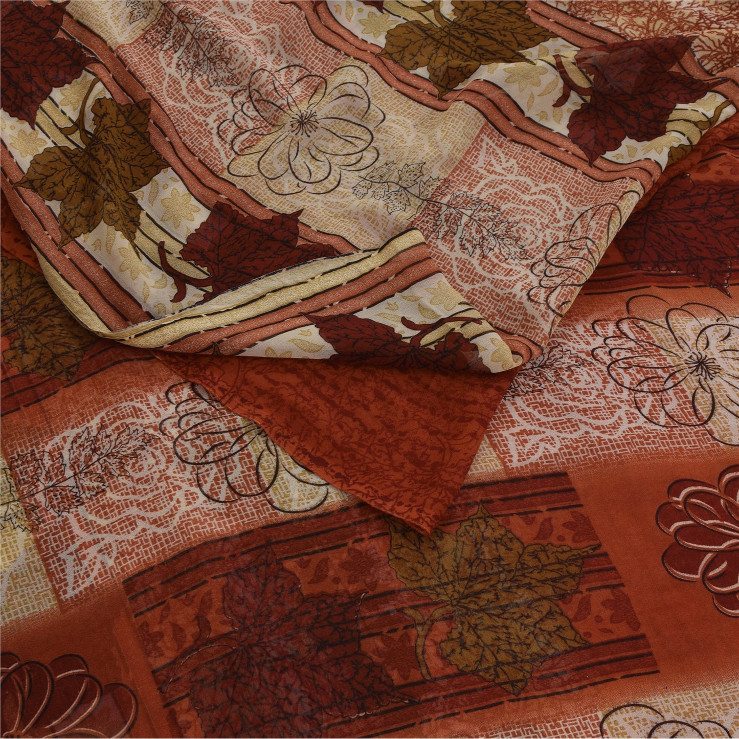 Sanskriti Vintage Sarees Indian Orange Georgette Sari Printed Soft Craft Fabric