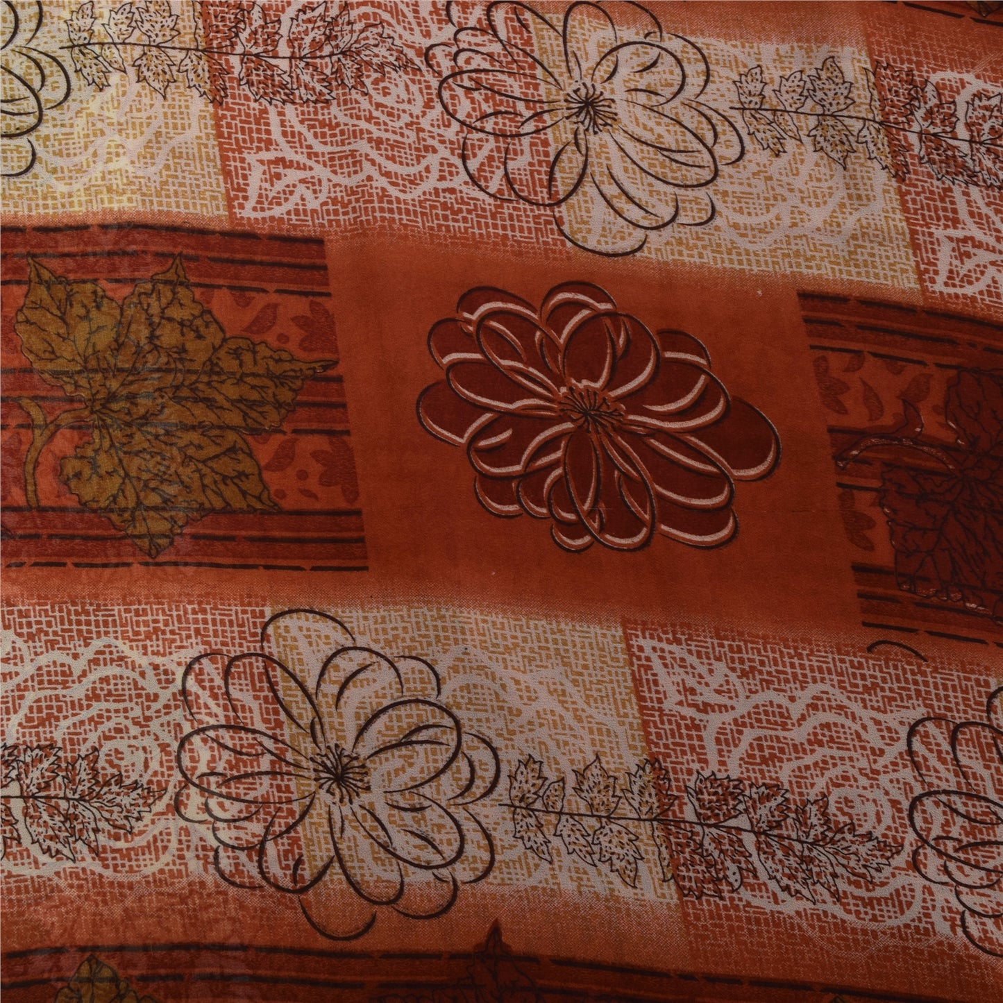 Sanskriti Vintage Sarees Indian Orange Georgette Sari Printed Soft Craft Fabric