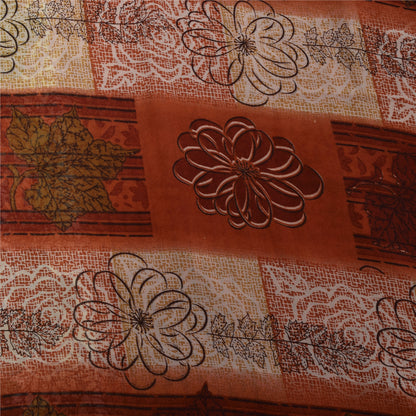 Sanskriti Vintage Sarees Indian Orange Georgette Sari Printed Soft Craft Fabric