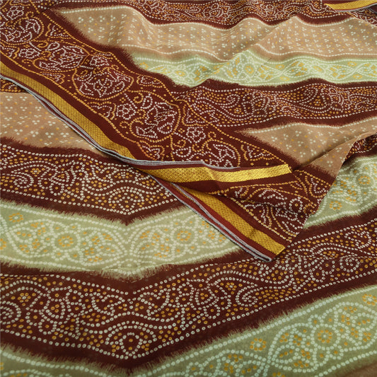Sanskriti Vintage Sari Bandhani Printed Pure Georgette Silk Sarees Craft Fabric