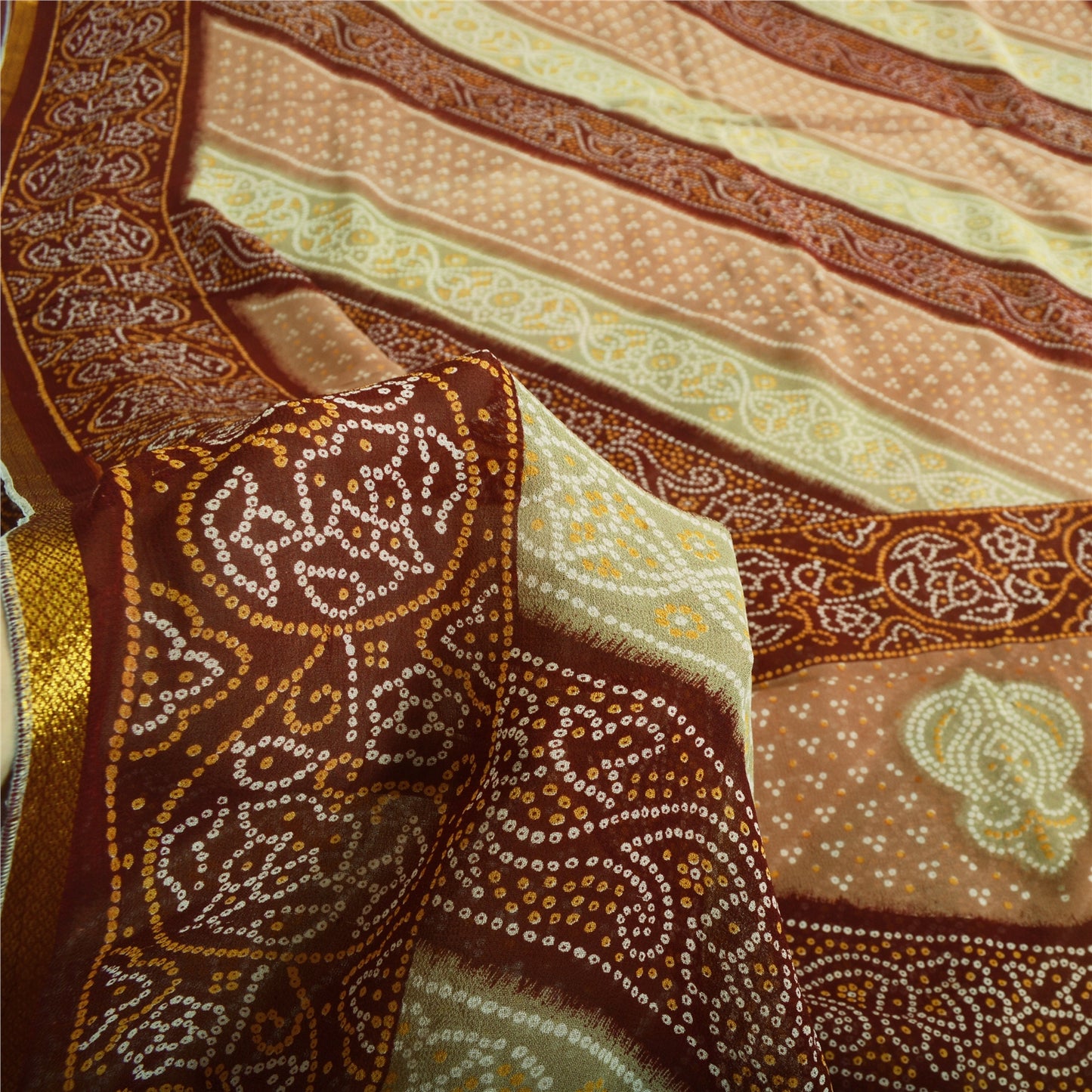 Sanskriti Vintage Sari Bandhani Printed Pure Georgette Silk Sarees Craft Fabric
