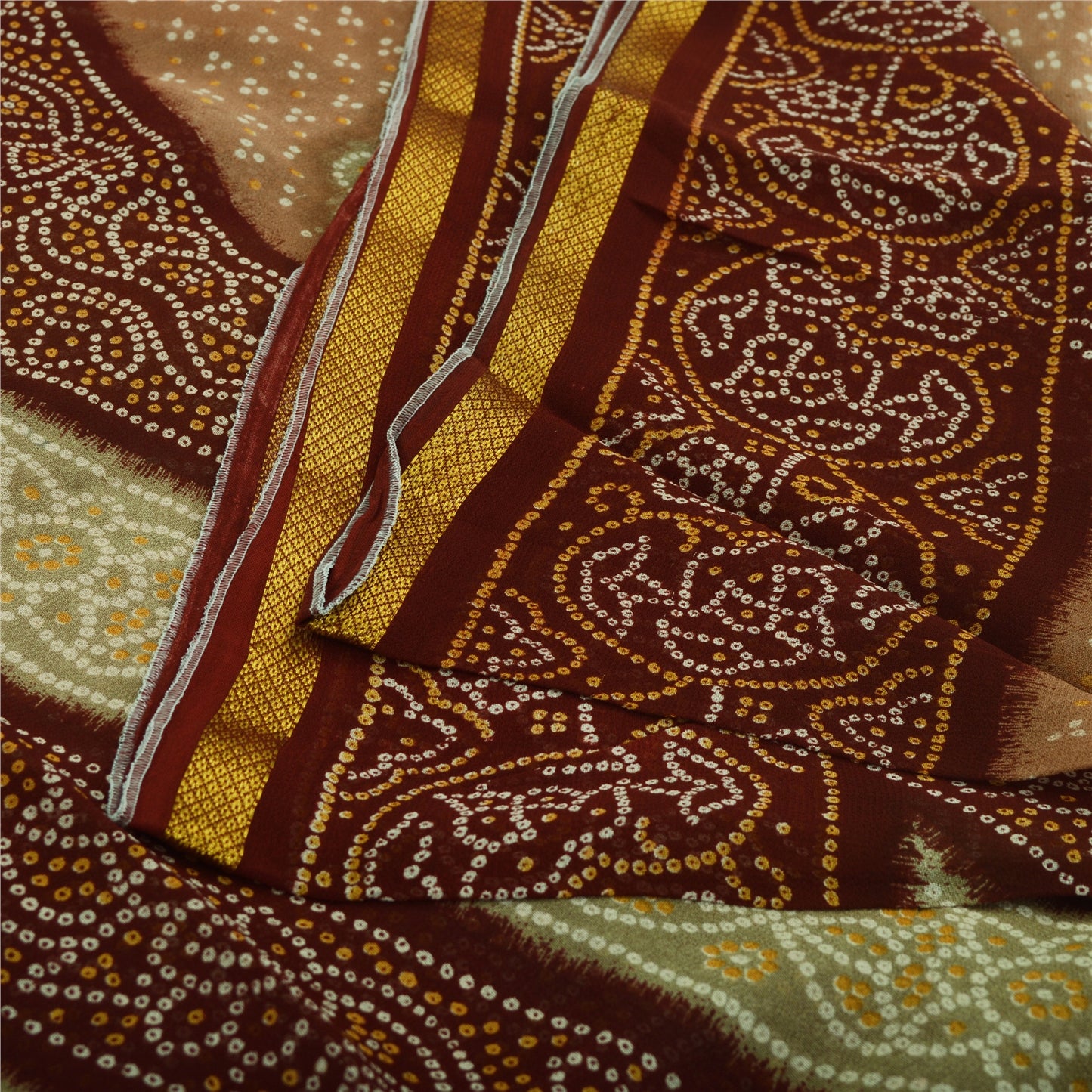 Sanskriti Vintage Sari Bandhani Printed Pure Georgette Silk Sarees Craft Fabric