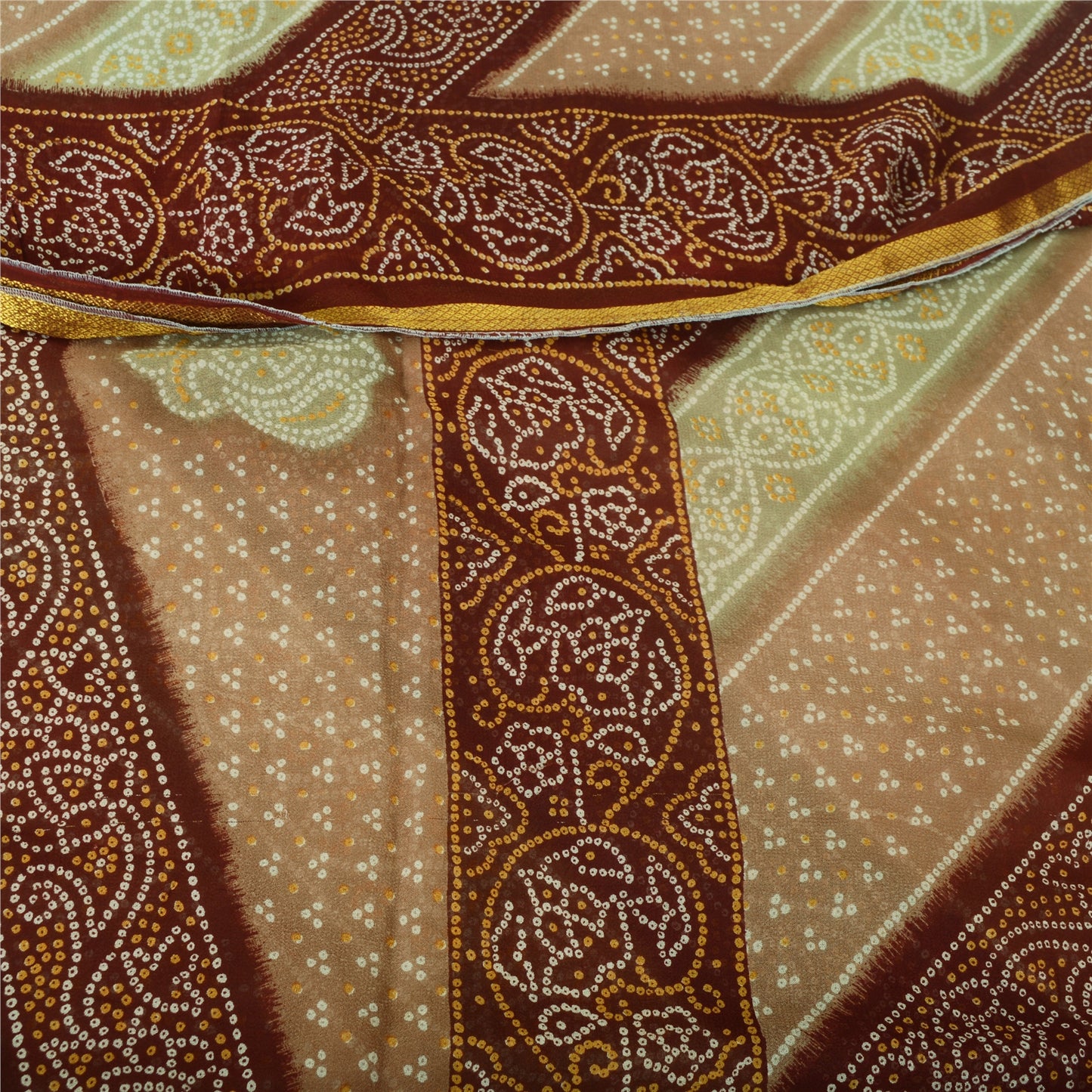 Sanskriti Vintage Sari Bandhani Printed Pure Georgette Silk Sarees Craft Fabric