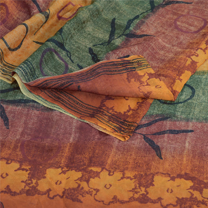 Sanskriti Vintage Sari Blend Georgette Orange Indian Printed Saree 5 Yd Craft Fabric Boho Quilting Material For DIY Projects