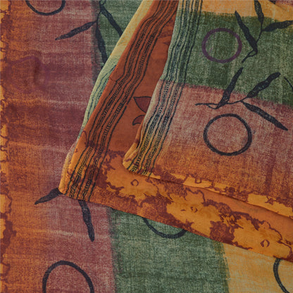 Sanskriti Vintage Sari Blend Georgette Orange Indian Printed Saree 5 Yd Craft Fabric Boho Quilting Material For DIY Projects
