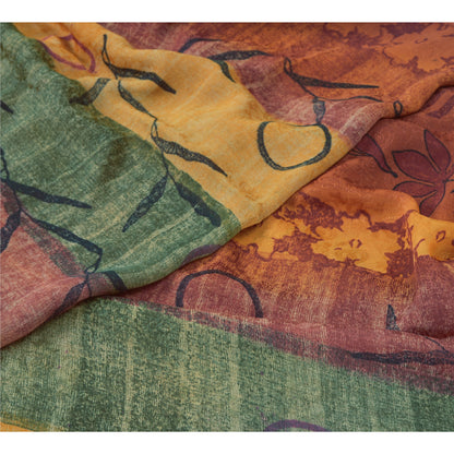 Sanskriti Vintage Sari Blend Georgette Orange Indian Printed Saree 5 Yd Craft Fabric Boho Quilting Material For DIY Projects
