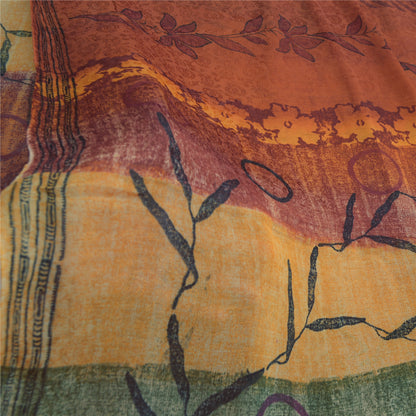 Sanskriti Vintage Sari Blend Georgette Orange Indian Printed Saree 5 Yd Craft Fabric Boho Quilting Material For DIY Projects