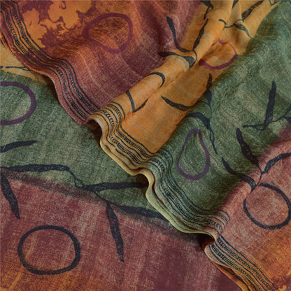 Sanskriti Vintage Sari Blend Georgette Orange Indian Printed Saree 5 Yd Craft Fabric Boho Quilting Material For DIY Projects