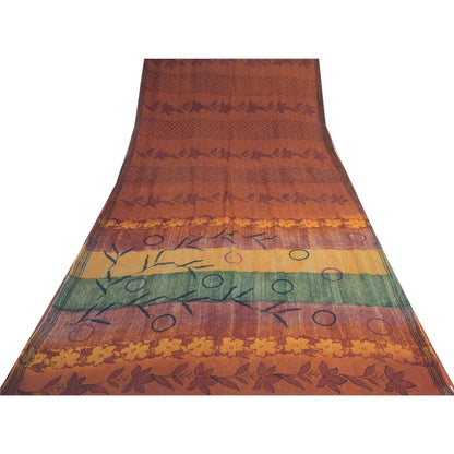 Sanskriti Vintage Sari Blend Georgette Orange Indian Printed Saree 5 Yd Craft Fabric Boho Quilting Material For DIY Projects