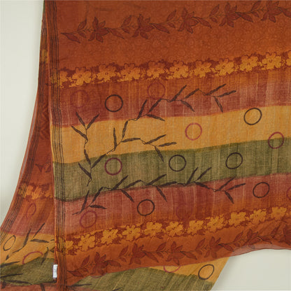 Sanskriti Vintage Sari Blend Georgette Orange Indian Printed Saree 5 Yd Craft Fabric Boho Quilting Material For DIY Projects