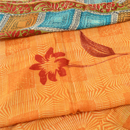 Sanskriti Vintage Orange 100% Pure Georgette Sarees Print Sari 5+YD Craft Fabric