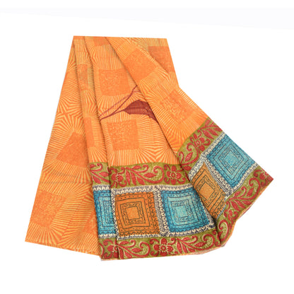 Sanskriti Vintage Orange 100% Pure Georgette Sarees Print Sari 5+YD Craft Fabric