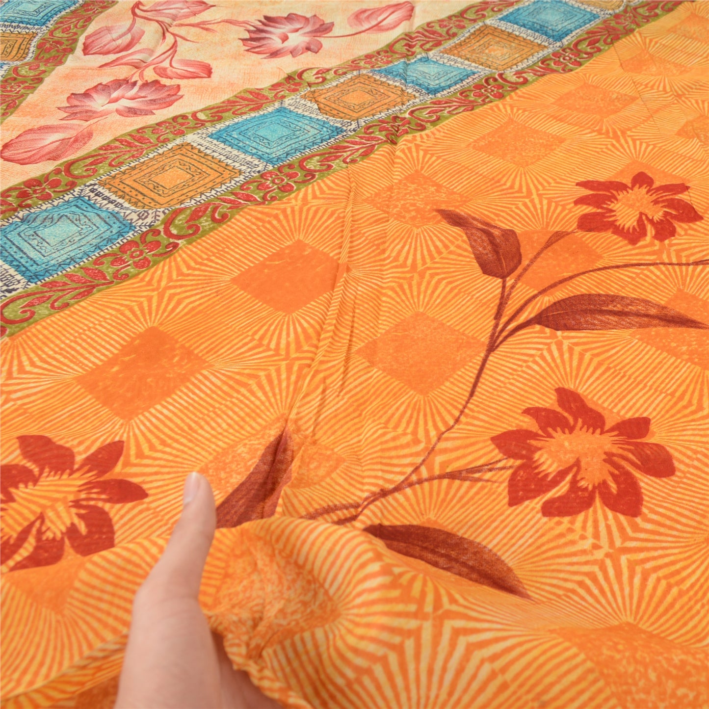 Sanskriti Vintage Orange 100% Pure Georgette Sarees Print Sari 5+YD Craft Fabric
