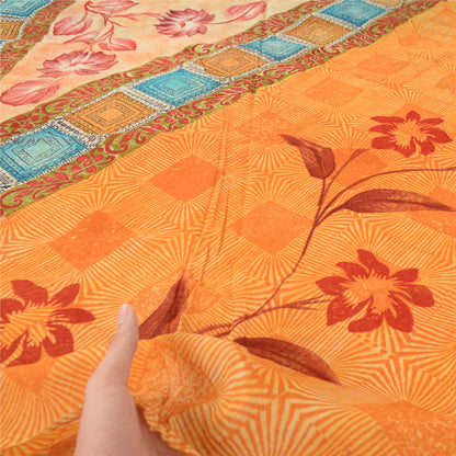 Sanskriti Vintage Orange 100% Pure Georgette Sarees Print Sari 5+YD Craft Fabric