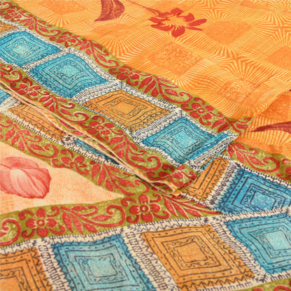Sanskriti Vintage Orange 100% Pure Georgette Sarees Print Sari 5+YD Craft Fabric