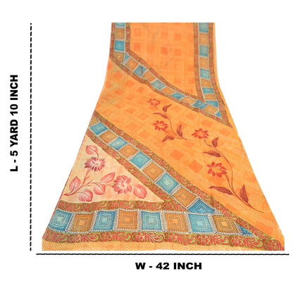 Sanskriti Vintage Orange 100% Pure Georgette Sarees Print Sari 5+YD Craft Fabric